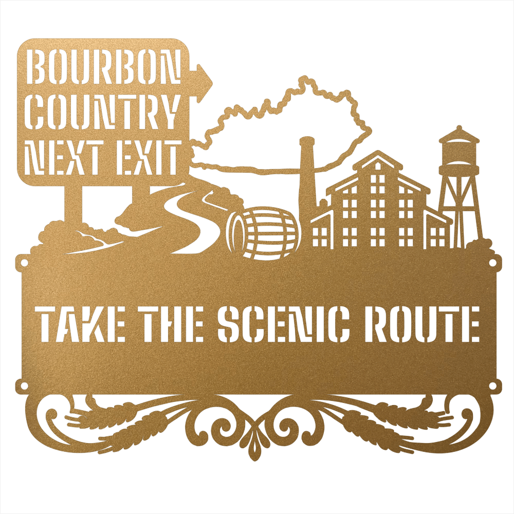 MyEasyMonogram Steel Sign Gold / 12 Bourbon Country Scenic Route Metal Wall Art