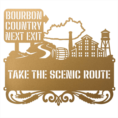 MyEasyMonogram Steel Sign Gold / 12 Bourbon Country Scenic Route Metal Wall Art