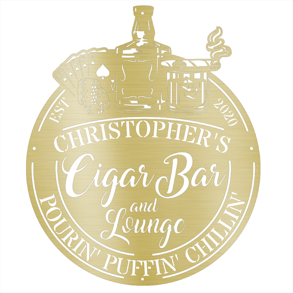MyEasyMonogram Steel Sign Gold / 12 Man Cave - Cigar Bar Lounge - Steel Sign