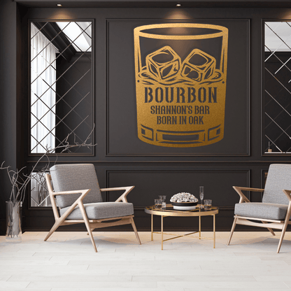 MyEasyMonogram Steel Sign Gold / 12 Personalized Bourbon Whiskey Rocks Glass Metal Wall Art
