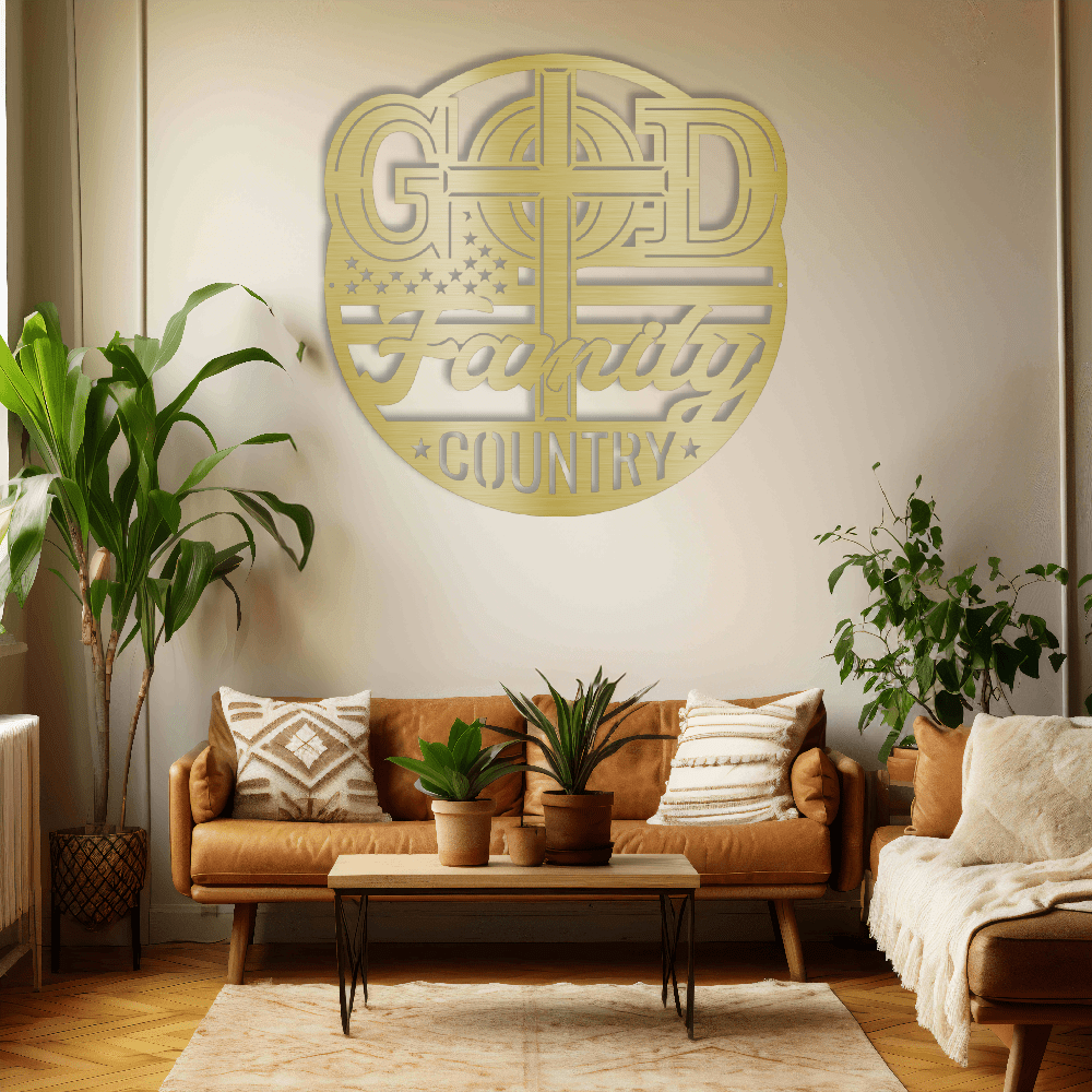MyEasyMonogram Steel Sign Gold / 12 The Trinity of Strength – God, Family, Country - Steel Sign