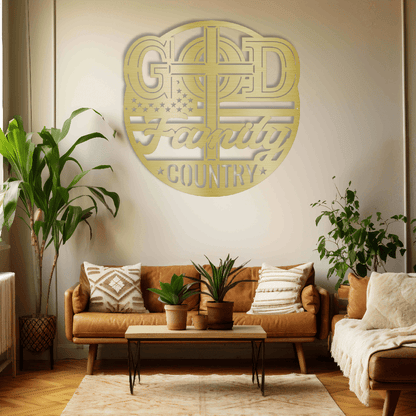 MyEasyMonogram Steel Sign Gold / 12 The Trinity of Strength – God, Family, Country - Steel Sign