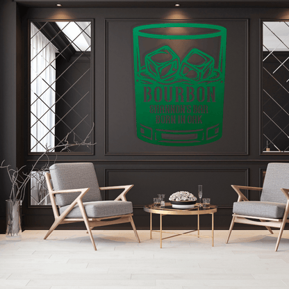 MyEasyMonogram Steel Sign Green / 12 Personalized Bourbon Whiskey Rocks Glass Metal Wall Art