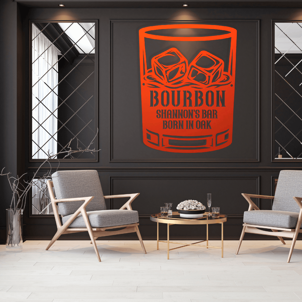 MyEasyMonogram Steel Sign Orange / 12 Personalized Bourbon Whiskey Rocks Glass Metal Wall Art