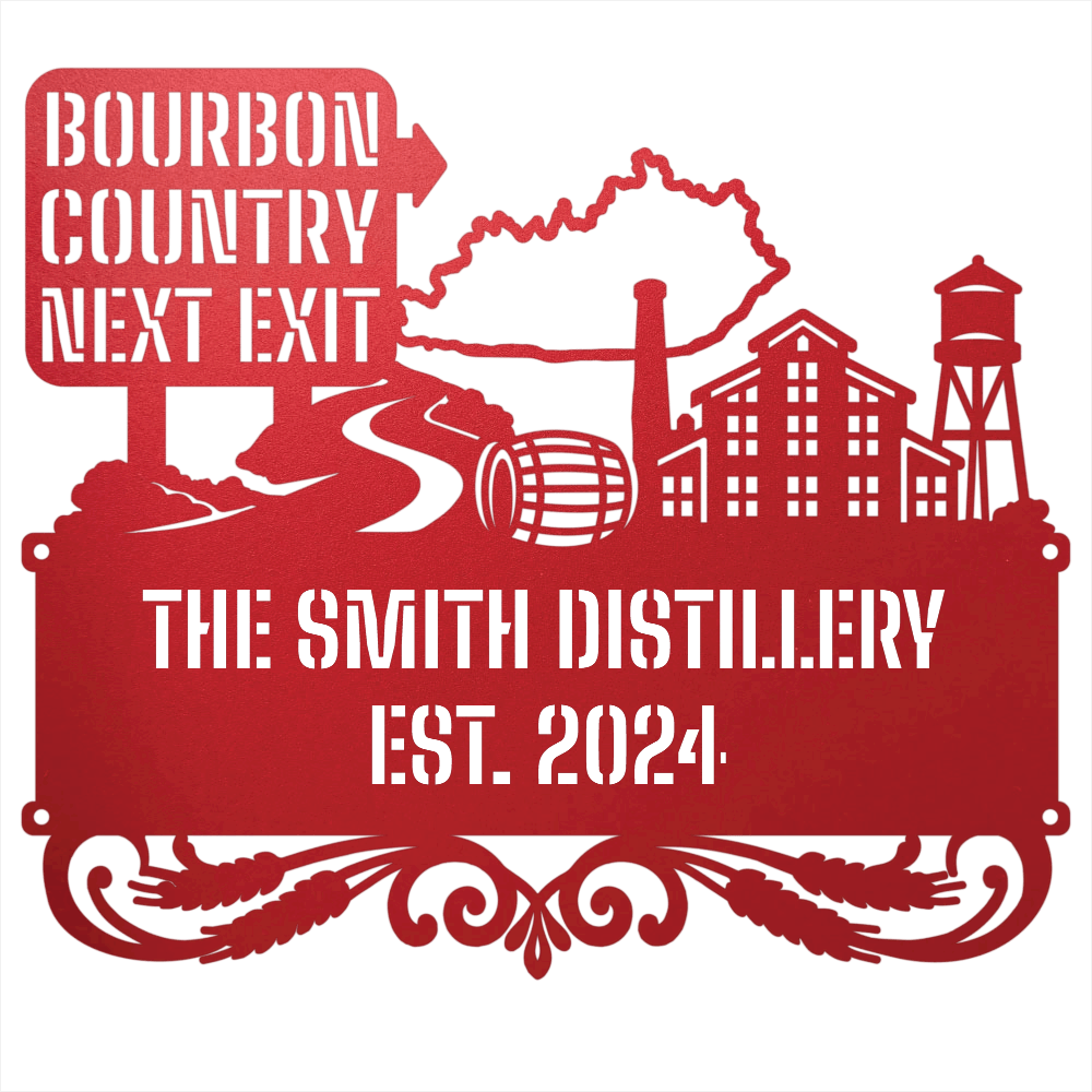 MyEasyMonogram Steel Sign Personalized Bourbon Country Scenic Route Metal Wall Art