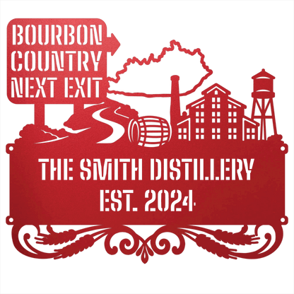 MyEasyMonogram Steel Sign Personalized Bourbon Country Scenic Route Metal Wall Art