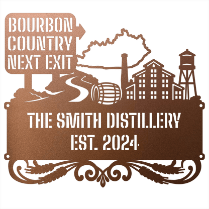 MyEasyMonogram Steel Sign Personalized Bourbon Country Scenic Route Metal Wall Art