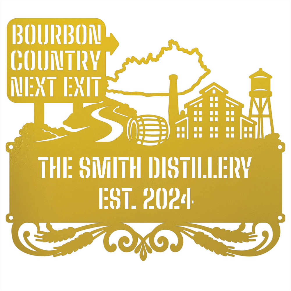 MyEasyMonogram Steel Sign Personalized Bourbon Country Scenic Route Metal Wall Art