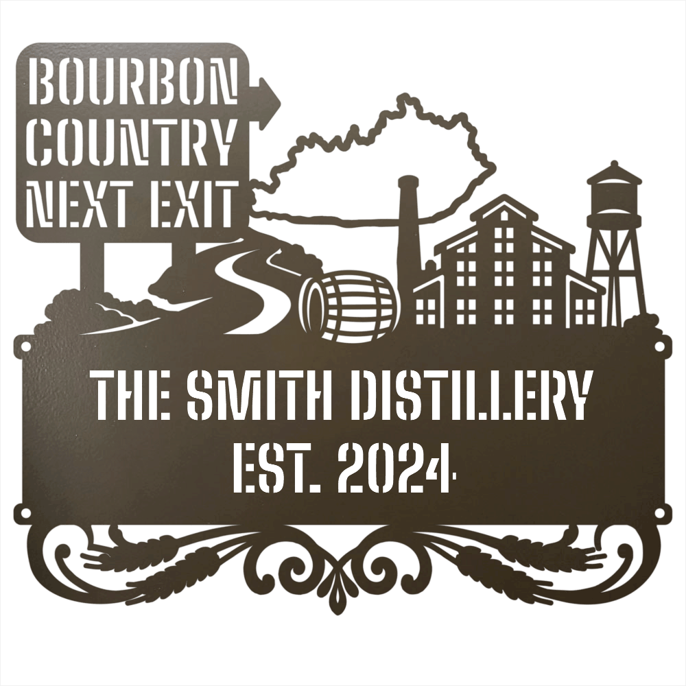 MyEasyMonogram Steel Sign Personalized Bourbon Country Scenic Route Metal Wall Art