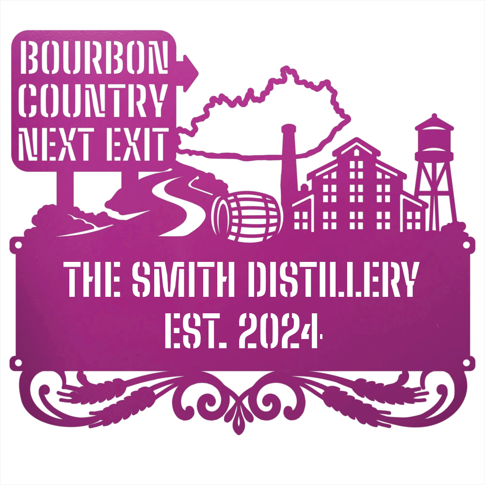 MyEasyMonogram Steel Sign Personalized Bourbon Country Scenic Route Metal Wall Art
