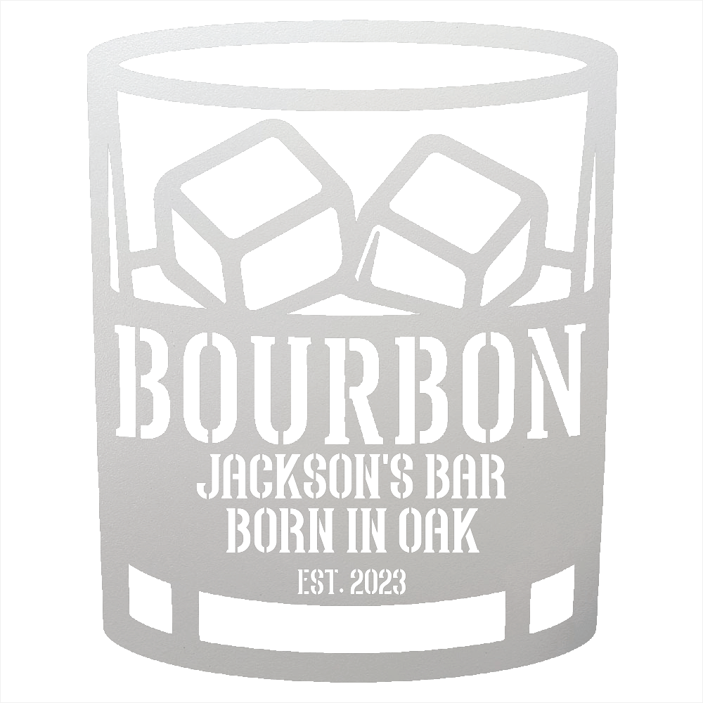MyEasyMonogram Steel Sign Personalized Bourbon Rocks Glass Metal Wall Art