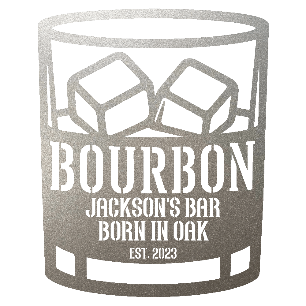 MyEasyMonogram Steel Sign Personalized Bourbon Rocks Glass Metal Wall Art
