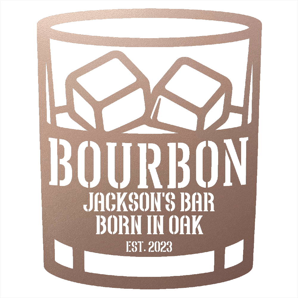 MyEasyMonogram Steel Sign Personalized Bourbon Rocks Glass Metal Wall Art