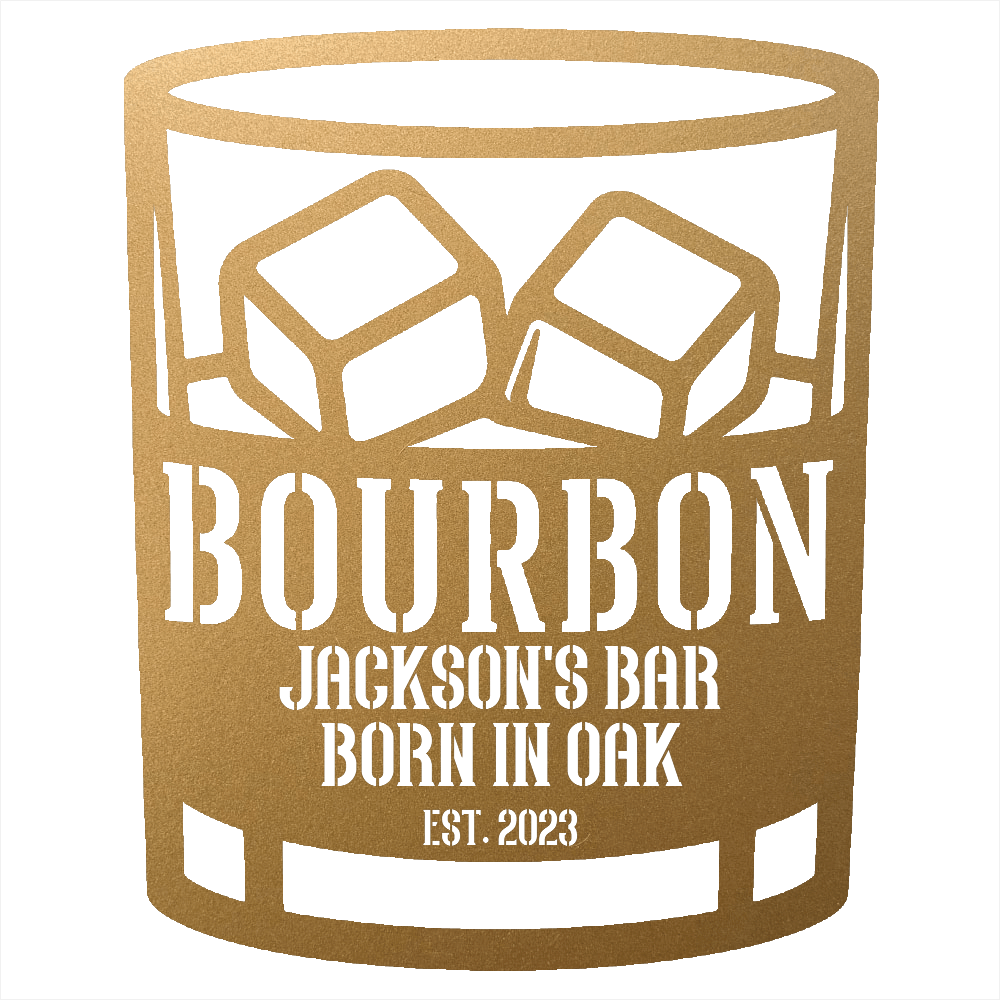 MyEasyMonogram Steel Sign Personalized Bourbon Rocks Glass Metal Wall Art