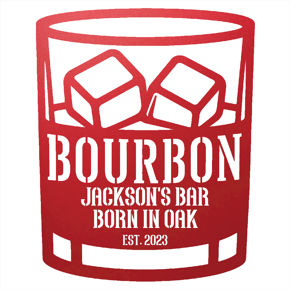 MyEasyMonogram Steel Sign Personalized Bourbon Rocks Glass Metal Wall Art