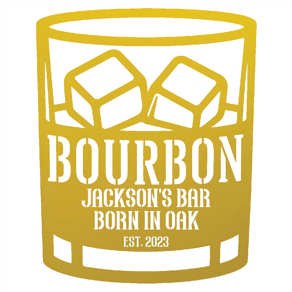 MyEasyMonogram Steel Sign Personalized Bourbon Rocks Glass Metal Wall Art