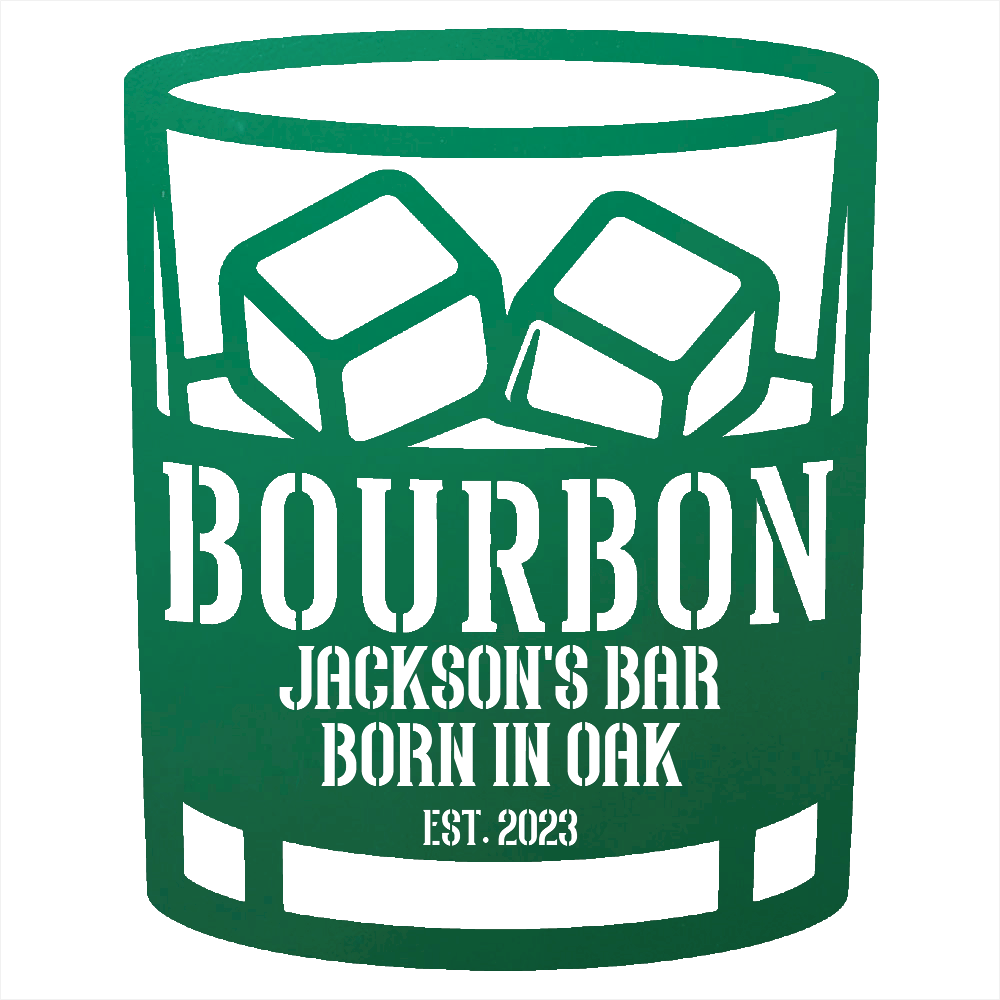 MyEasyMonogram Steel Sign Personalized Bourbon Rocks Glass Metal Wall Art