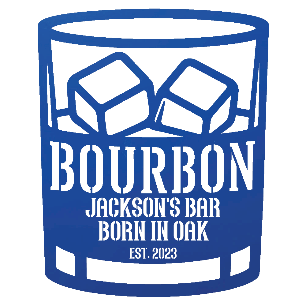 MyEasyMonogram Steel Sign Personalized Bourbon Rocks Glass Metal Wall Art