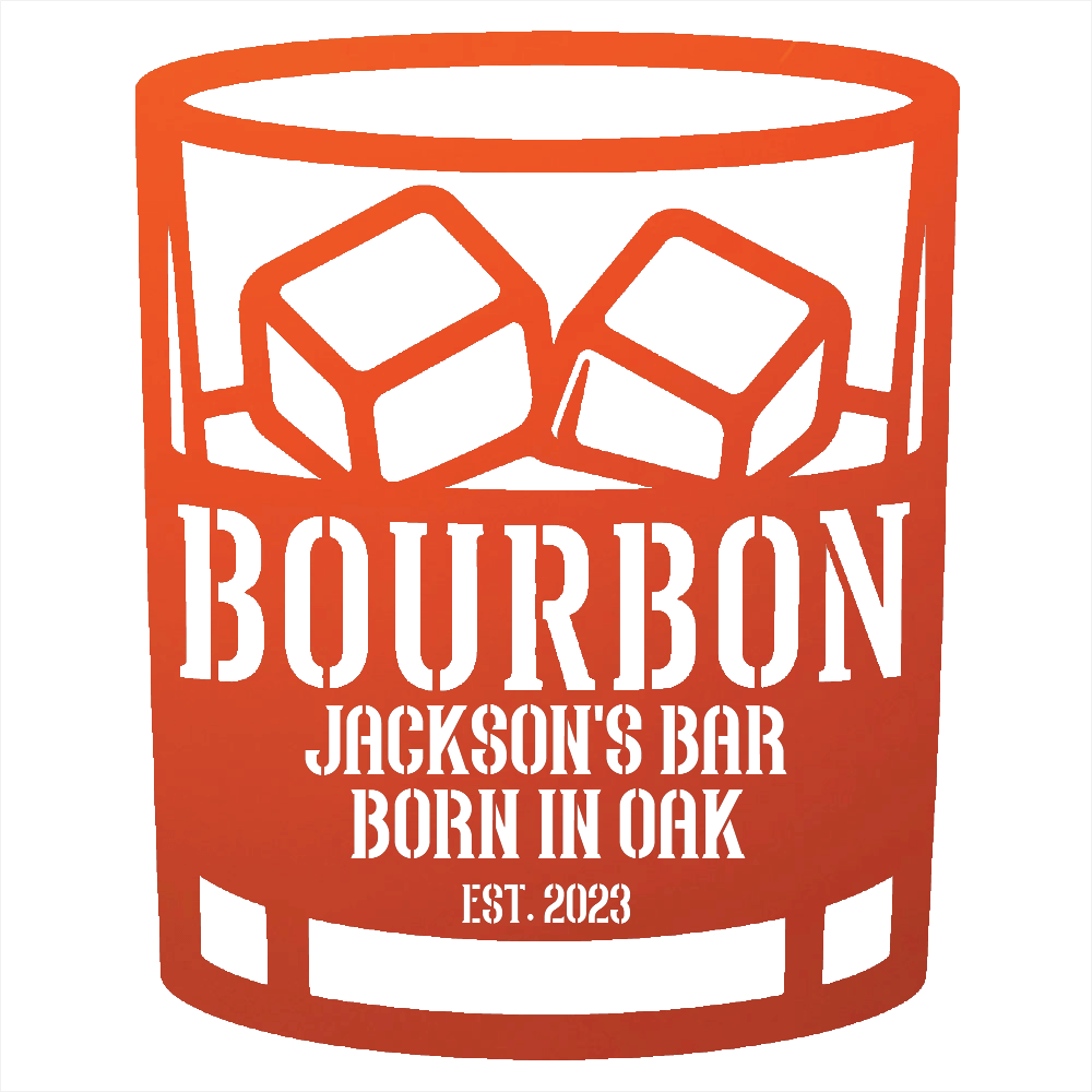 MyEasyMonogram Steel Sign Personalized Bourbon Rocks Glass Metal Wall Art