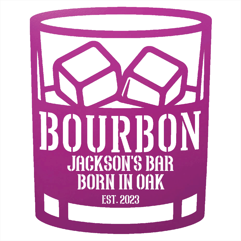 MyEasyMonogram Steel Sign Personalized Bourbon Rocks Glass Metal Wall Art