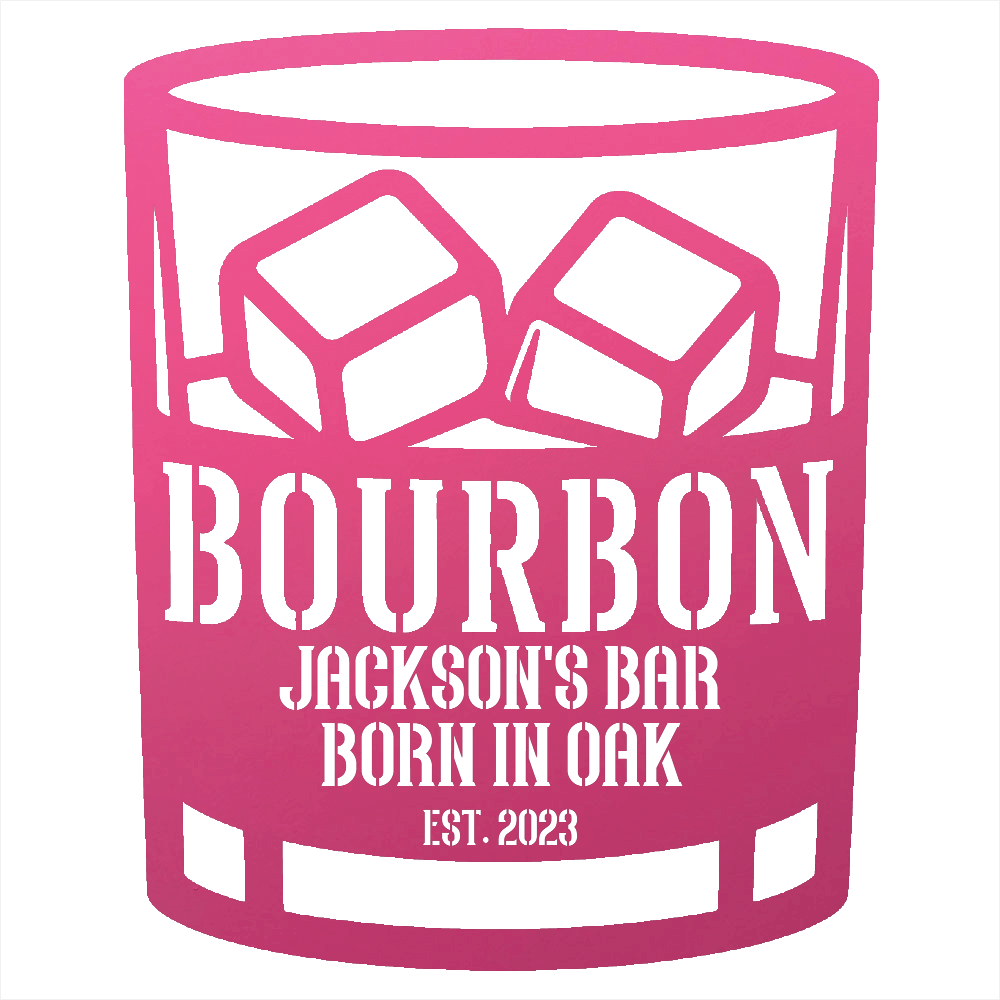 MyEasyMonogram Steel Sign Personalized Bourbon Rocks Glass Metal Wall Art