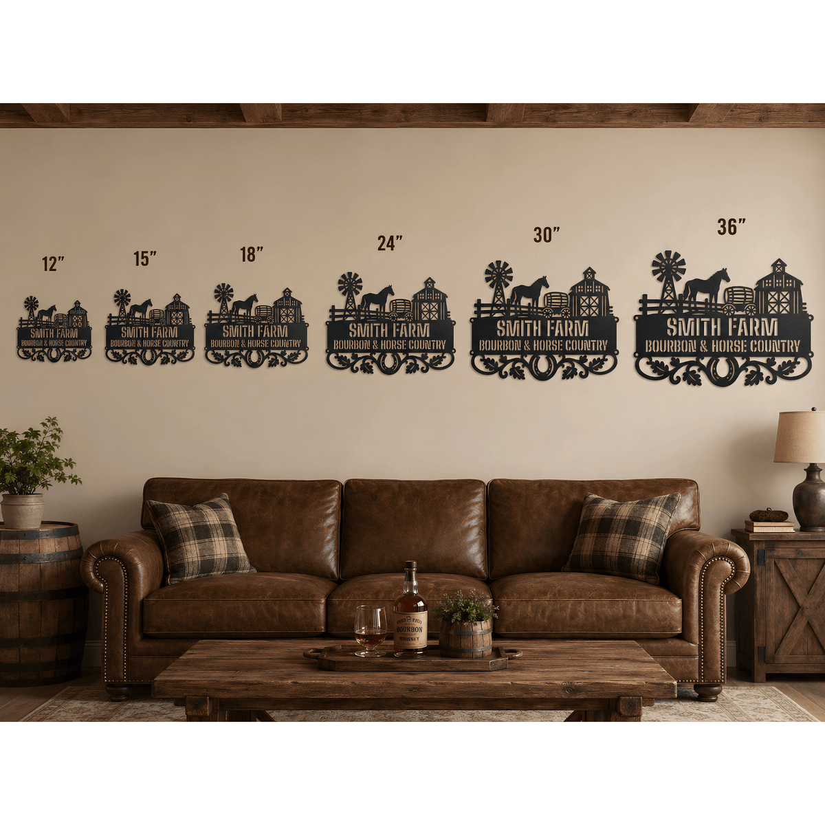 MyEasyMonogram Steel Sign Personalized Farmyard Metal Wall Art with Horse and Barn Silhouette