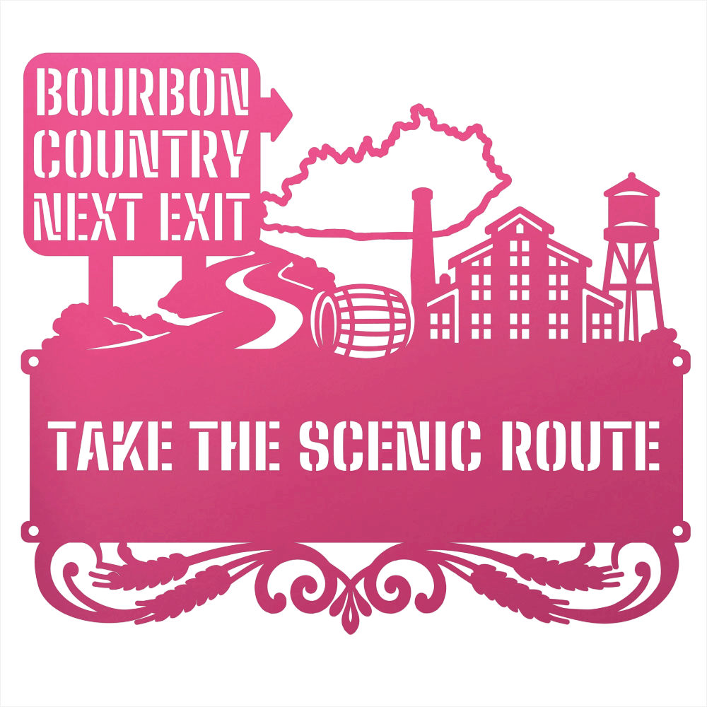 MyEasyMonogram Steel Sign Pink / 12 Bourbon Country Scenic Route Metal Wall Art