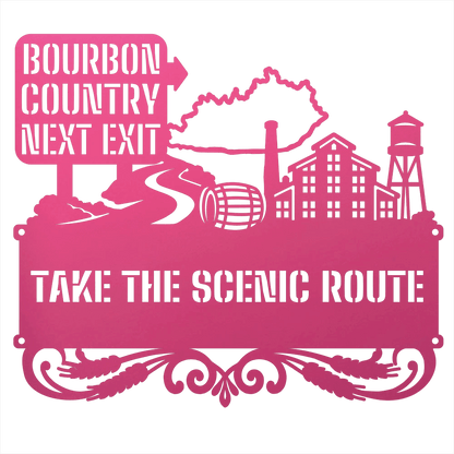 MyEasyMonogram Steel Sign Pink / 12 Bourbon Country Scenic Route Metal Wall Art