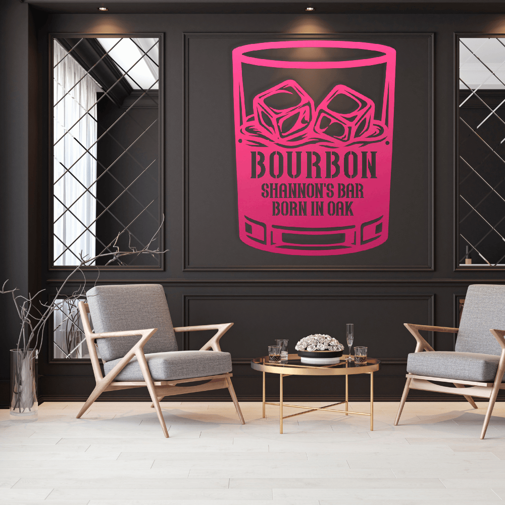 MyEasyMonogram Steel Sign Pink / 12 Personalized Bourbon Whiskey Rocks Glass Metal Wall Art