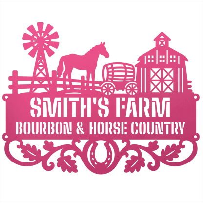 MyEasyMonogram Steel Sign Pink / 12 Personalized Farmyard Metal Wall Art with Horse and Barn Silhouette