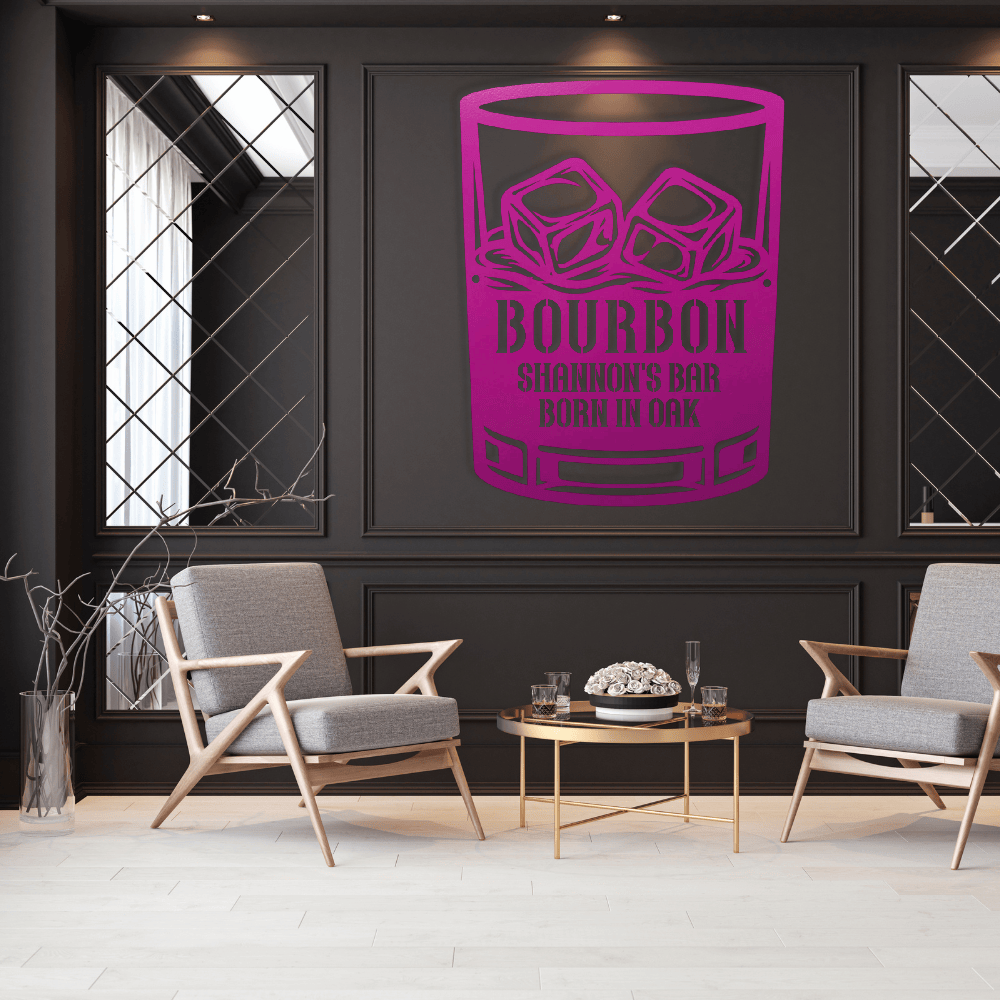 MyEasyMonogram Steel Sign Purple / 12 Personalized Bourbon Whiskey Rocks Glass Metal Wall Art