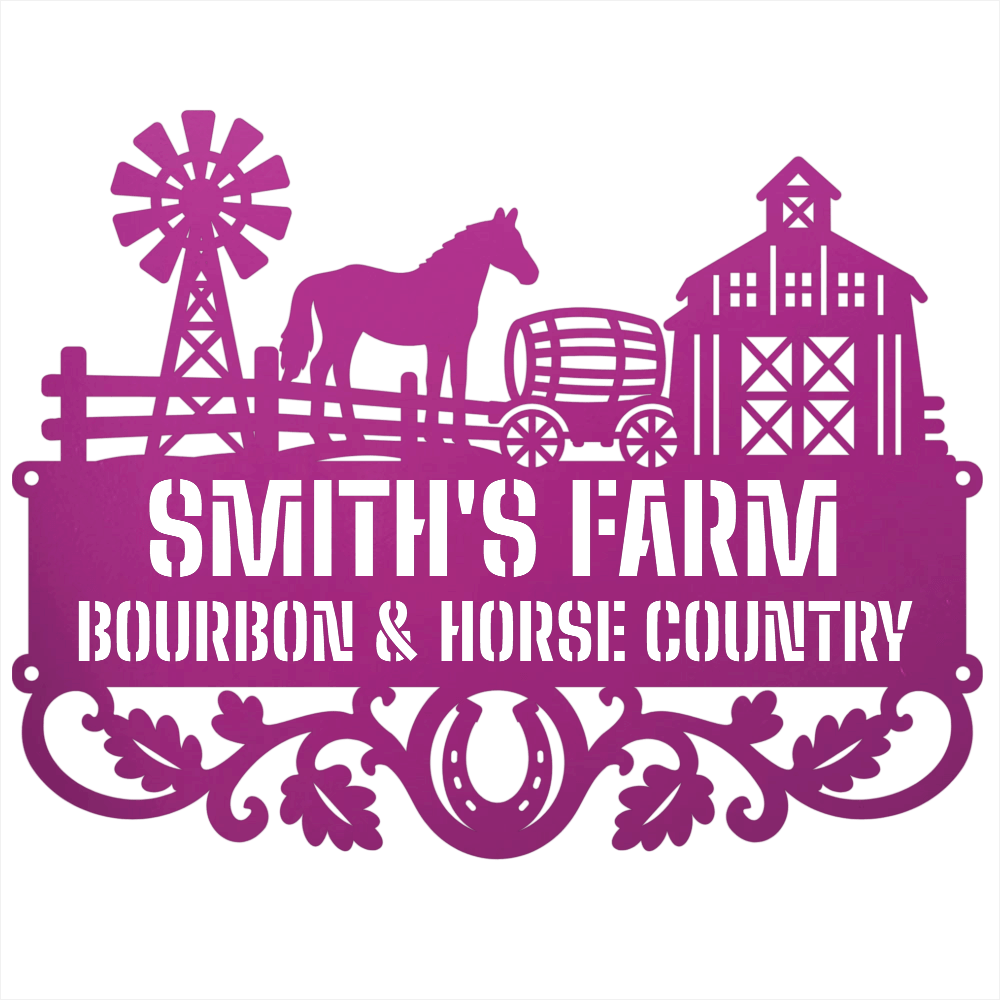 MyEasyMonogram Steel Sign Purple / 12 Personalized Farmyard Metal Wall Art with Horse and Barn Silhouette