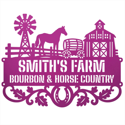 MyEasyMonogram Steel Sign Purple / 12 Personalized Farmyard Metal Wall Art with Horse and Barn Silhouette