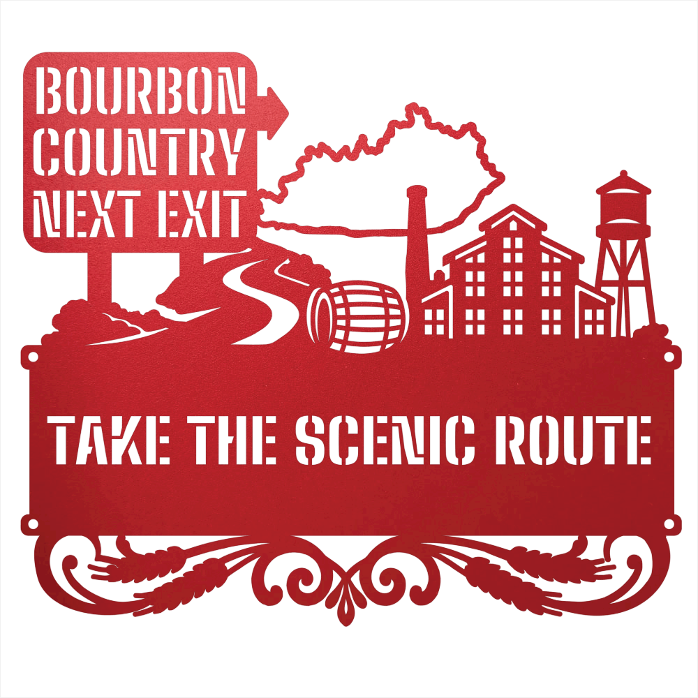 MyEasyMonogram Steel Sign Red / 12 Bourbon Country Scenic Route Metal Wall Art