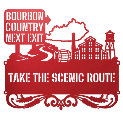 MyEasyMonogram Steel Sign Red / 12 Bourbon Country Scenic Route Metal Wall Art