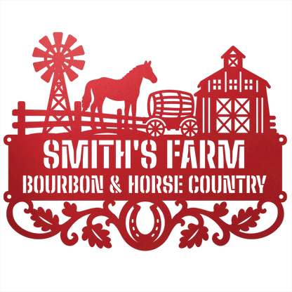 MyEasyMonogram Steel Sign Red / 12 Personalized Farmyard Metal Wall Art with Horse and Barn Silhouette