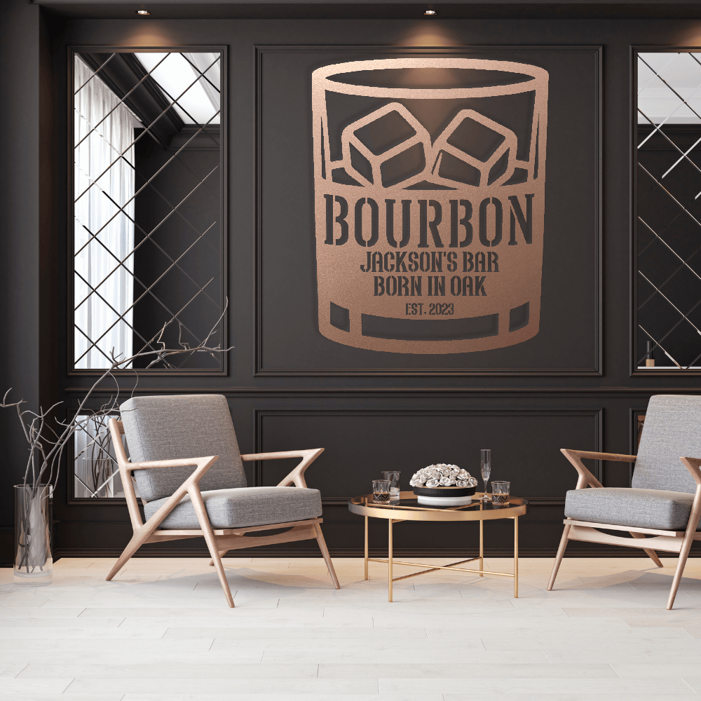 MyEasyMonogram Steel Sign Rose / 12 Personalized Bourbon Rocks Glass Metal Wall Art