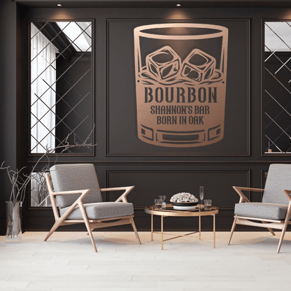 MyEasyMonogram Steel Sign Rose / 12 Personalized Bourbon Whiskey Rocks Glass Metal Wall Art