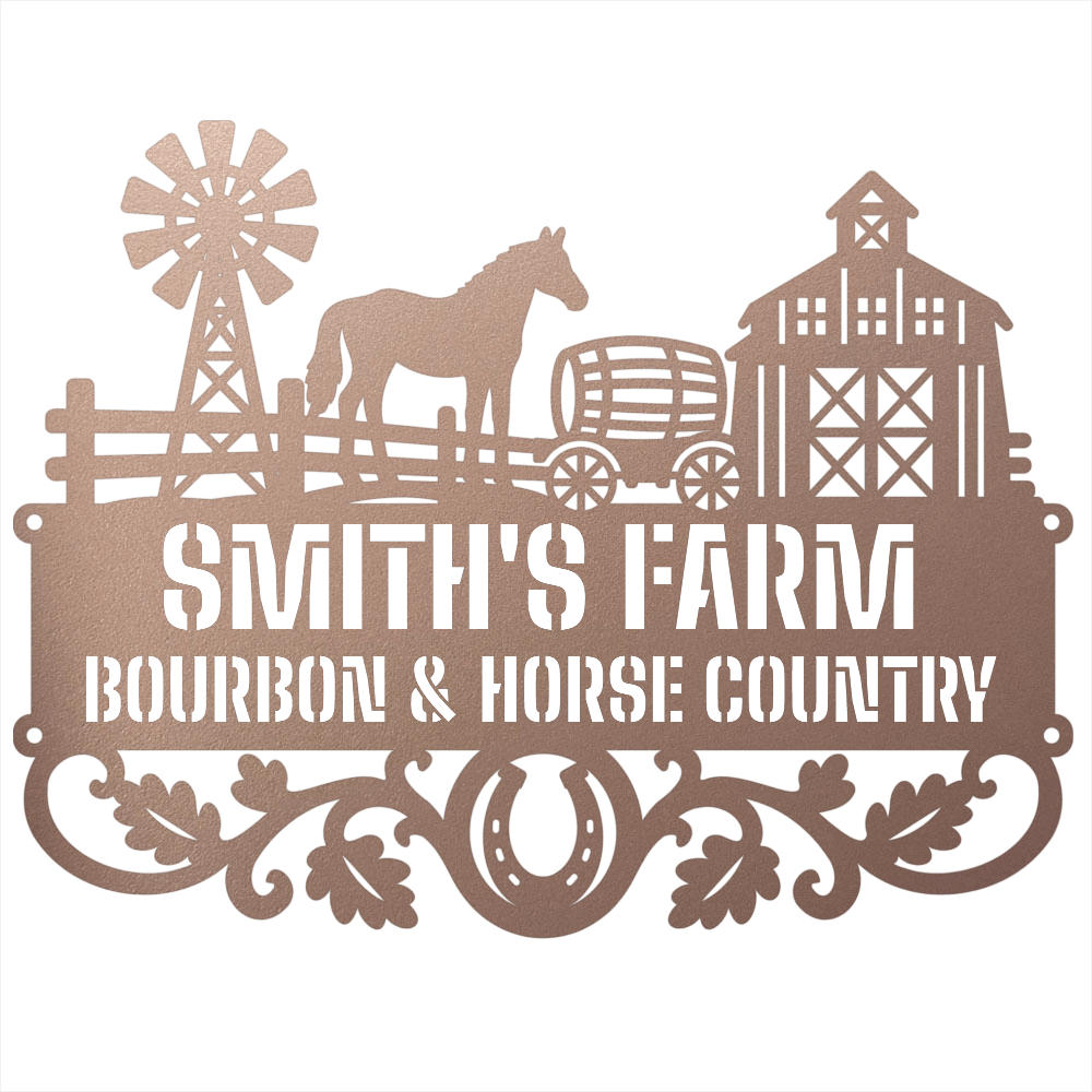 MyEasyMonogram Steel Sign Rose / 12 Personalized Farmyard Metal Wall Art with Horse and Barn Silhouette