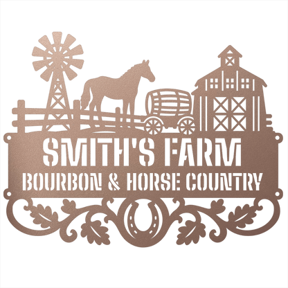 MyEasyMonogram Steel Sign Rose / 12 Personalized Farmyard Metal Wall Art with Horse and Barn Silhouette