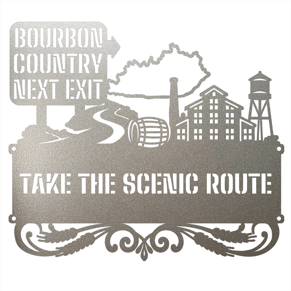 MyEasyMonogram Steel Sign Silver / 12 Bourbon Country Scenic Route Metal Wall Art