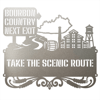 MyEasyMonogram Steel Sign Silver / 12 Bourbon Country Scenic Route Metal Wall Art