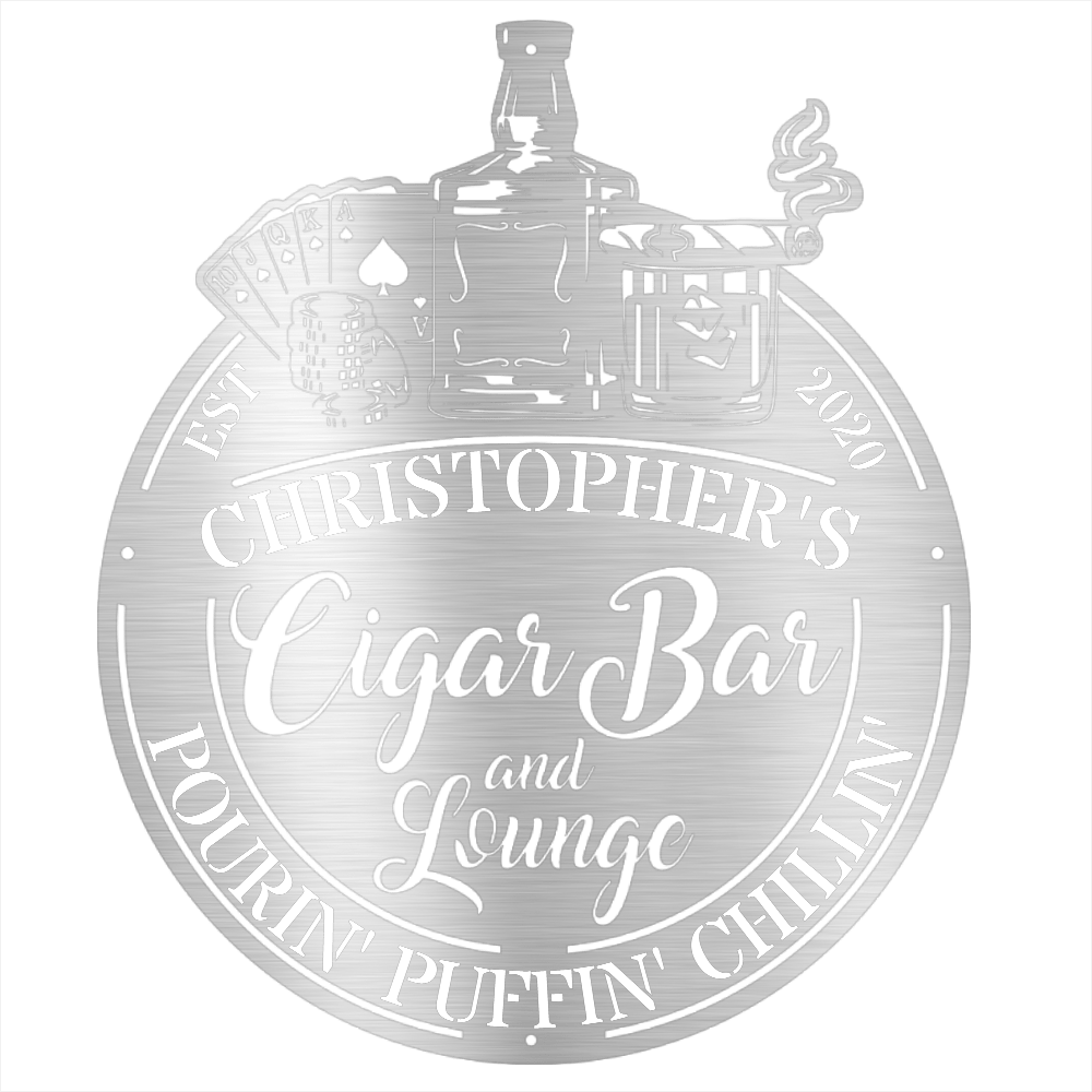 MyEasyMonogram Steel Sign Silver / 12 Man Cave - Cigar Bar Lounge - Steel Sign