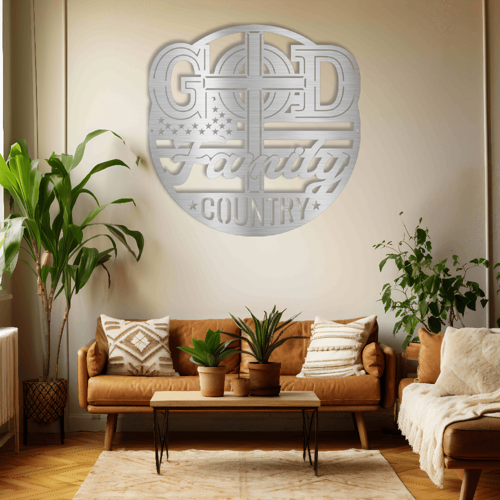 MyEasyMonogram Steel Sign Silver / 12 The Trinity of Strength – God, Family, Country - Steel Sign