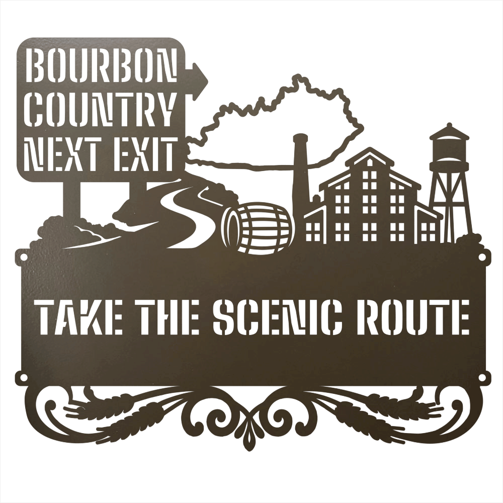 MyEasyMonogram Steel Sign Stone / 12 Bourbon Country Scenic Route Metal Wall Art