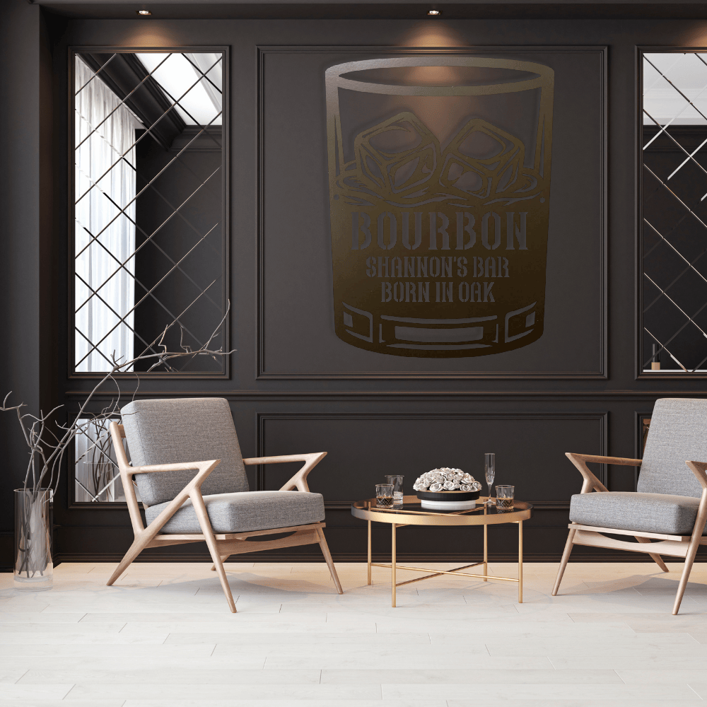 MyEasyMonogram Steel Sign Stone / 12 Personalized Bourbon Whiskey Rocks Glass Metal Wall Art