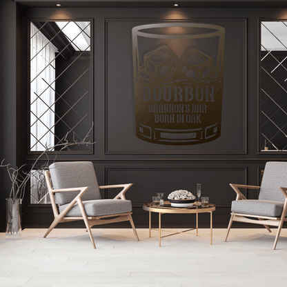 MyEasyMonogram Steel Sign Stone / 12 Personalized Bourbon Whiskey Rocks Glass Metal Wall Art