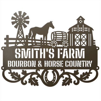 MyEasyMonogram Steel Sign Stone / 12 Personalized Farmyard Metal Wall Art with Horse and Barn Silhouette