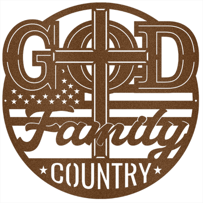 MyEasyMonogram Steel Sign The Trinity of Strength – God, Family, Country - Steel Sign