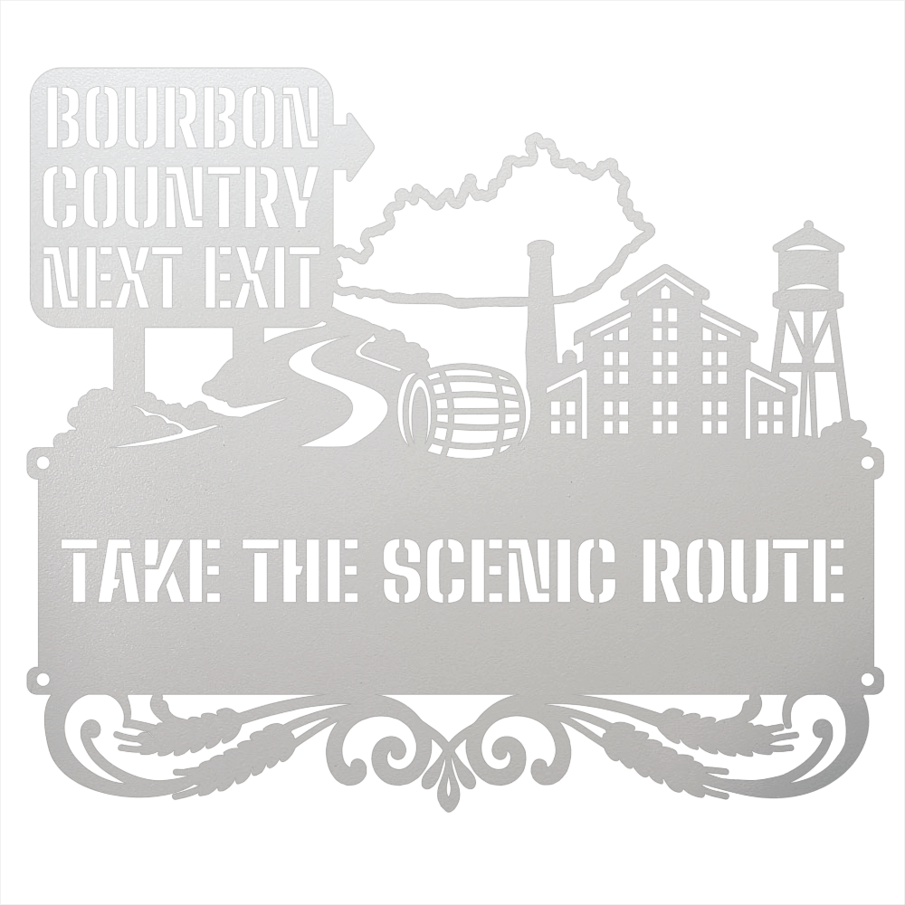 MyEasyMonogram Steel Sign White / 12 Bourbon Country Scenic Route Metal Wall Art